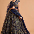 Trendy Navy Blue Soft Net Sequins Embroidered Lehenga Choli with Dupatta