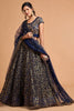 Trendy Navy Blue Soft Net Sequins Embroidered Lehenga Choli with Dupatta