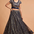 Trendy Navy Blue Soft Net Sequins Embroidered Lehenga Choli with Dupatta