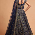 Trendy Navy Blue Soft Net Sequins Embroidered Lehenga Choli with Dupatta