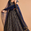 Trendy Navy Blue Soft Net Sequins Embroidered Lehenga Choli with Dupatta