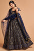 Trendy Navy Blue Soft Net Sequins Embroidered Lehenga Choli with Dupatta