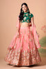 Elegant Peach Soft Net Embroidered Lehenga Choli with Green Silk Blouse and Dupatta