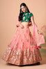 Elegant Peach Soft Net Embroidered Lehenga Choli with Green Silk Blouse and Dupatta