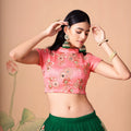 Stunning Green Soft Net Embroidered Lehenga Choli with Pink Silk Blouse and Dupatta