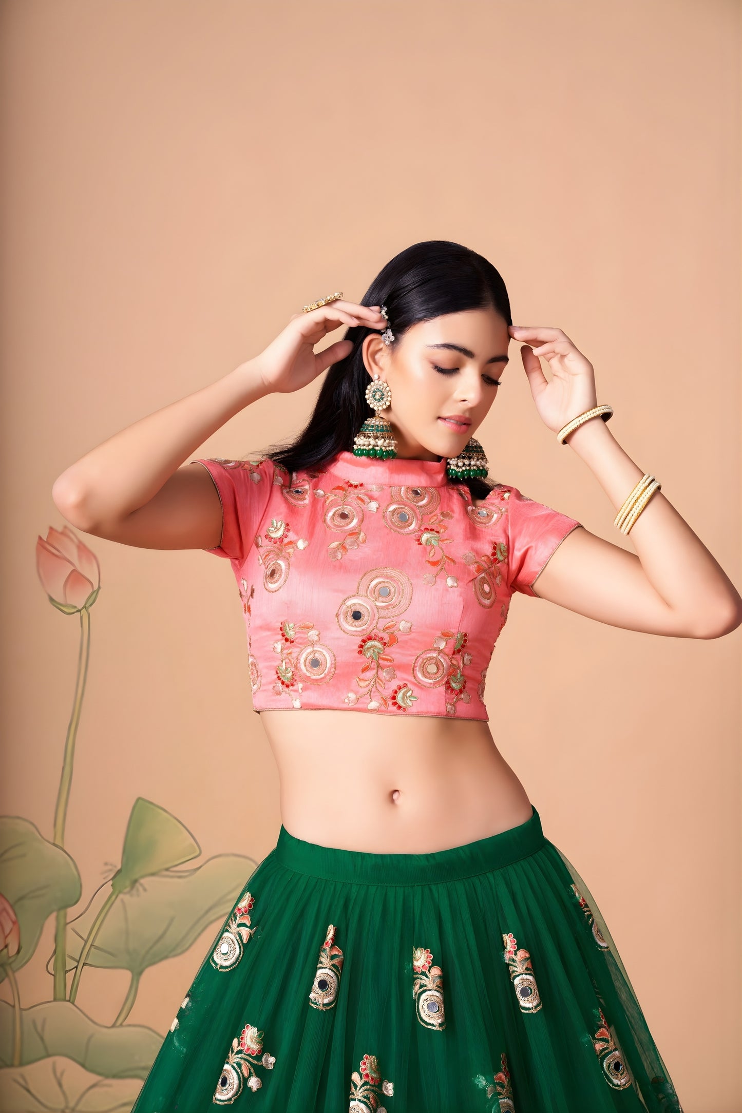 Stunning Green Soft Net Embroidered Lehenga Choli with Pink Silk Blouse and Dupatta