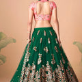 Stunning Green Soft Net Embroidered Lehenga Choli with Pink Silk Blouse and Dupatta