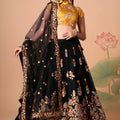 Superb Black Soft Net Embroidered Lehenga Choli with Silk Blouse and Dupatta