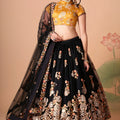 Superb Black Soft Net Embroidered Lehenga Choli with Silk Blouse and Dupatta