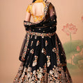 Superb Black Soft Net Embroidered Lehenga Choli with Silk Blouse and Dupatta