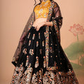 Superb Black Soft Net Embroidered Lehenga Choli with Silk Blouse and Dupatta