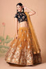 Amazing Mustard Yellow Soft Net Embroidered Lehenga Choli with Black Silk Blouse and Dupatta