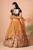 Amazing Mustard Yellow Soft Net Embroidered Lehenga Choli with Black Silk Blouse and Dupatta