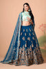Designer Teal Blue Soft Net Embroidered Lehenga Choli with Mint Green Silk Blouse and Dupatta