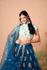 Designer Teal Blue Soft Net Embroidered Lehenga Choli with Mint Green Silk Blouse and Dupatta
