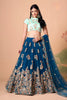 Designer Teal Blue Soft Net Embroidered Lehenga Choli with Mint Green Silk Blouse and Dupatta