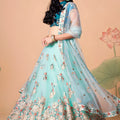 Elegant Sea Green Soft Net Embroidered Lehenga Choli with Dupatta for Wedding