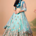 Elegant Sea Green Soft Net Embroidered Lehenga Choli with Dupatta for Wedding