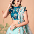 Elegant Sea Green Soft Net Embroidered Lehenga Choli with Dupatta for Wedding