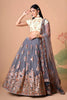 Designer Grey Soft Net Embroidered Lehenga Choli with Dupatta for Wedding