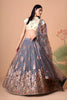 Designer Grey Soft Net Embroidered Lehenga Choli with Dupatta for Wedding