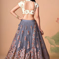 Designer Grey Soft Net Embroidered Lehenga Choli with Dupatta for Wedding