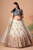 Charming Cream Soft Net Embroidered Lehenga Choli with Grey Blouse and Dupatta