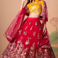 Lovable Red Soft Net Embroidered Lehenga Choli with Dupatta for Wedding