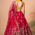 Lovable Red Soft Net Embroidered Lehenga Choli with Dupatta for Wedding