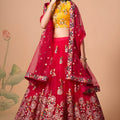 Lovable Red Soft Net Embroidered Lehenga Choli with Dupatta for Wedding