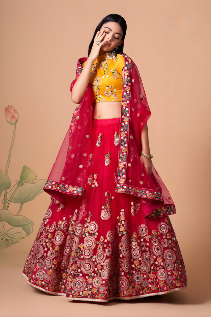 Lovable Red Soft Net Embroidered Lehenga Choli with Dupatta for Wedding