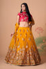 Imperial Mustard Yellow Soft Net Embroidered Lehenga Choli with Red Blouse and Dupatta