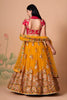 Imperial Mustard Yellow Soft Net Embroidered Lehenga Choli with Red Blouse and Dupatta