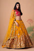 Imperial Mustard Yellow Soft Net Embroidered Lehenga Choli with Red Blouse and Dupatta