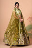 Elegant Olive Green Soft Net Embroidered Lehenga Choli with Pista Green Blouse and Dupatta