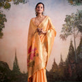 Elegant Orange Linen Silk Soft Saree Floral Woven Zari Border for Women