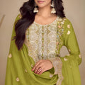 Royal Pista Green Silk Heavy Embroidered Straight Palazzo Suit Designer Dupatta