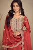Stylish Coral Red Silk Heavy Embroidered Straight Palazzo Suit Designer Dupatta