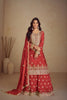Stylish Coral Red Silk Heavy Embroidered Straight Palazzo Suit Designer Dupatta