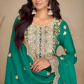 Royal Teal Green Silk Heavy Embroidered Straight Palazzo Suit with Designer Dupatta
