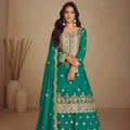Royal Teal Green Silk Heavy Embroidered Straight Palazzo Suit with Designer Dupatta
