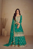 Royal Teal Green Silk Heavy Embroidered Straight Palazzo Suit with Designer Dupatta