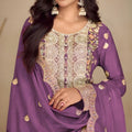 Wonderful Purple Silk Heavy Embroidered Straight Palazzo Suit Dupatta for Wedding