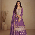 Wonderful Purple Silk Heavy Embroidered Straight Palazzo Suit Dupatta for Wedding
