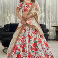 Elegant White Art Silk Digital Print Wedding Wear Lehenga Choli with Dupatta for Women