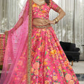 Stunning Pink Art Silk Digital Print Wedding Wear Lehenga Choli with Dupatta for Women