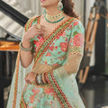 Beautiful Mint Green Art Silk Digital Print Wedding Wear Lehenga Choli with Dupatta for Women