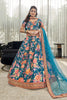Fancy Teal Blue Art Silk Digital Print Wedding Wear Lehenga Choli with Dupatta for Women
