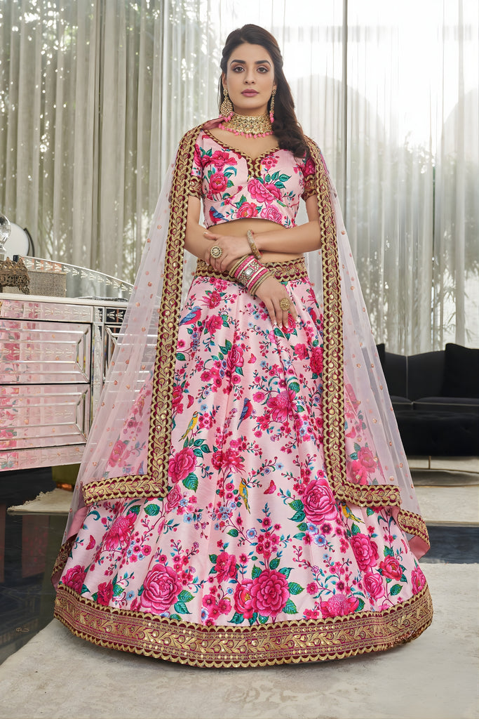 Lovely Baby Pink Art Silk Digital Print Wedding Wear Lehenga Choli with Dupatta for Women