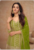 Elegant Mehendi Green Embroidered Chinon Party Wear Palazzo Suit with Dupatta